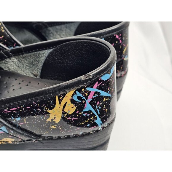 Dansko Womens Black Paint Platter Print Professional Clogs EU Size 38 US 7.5-8 - Picture 5 of 9